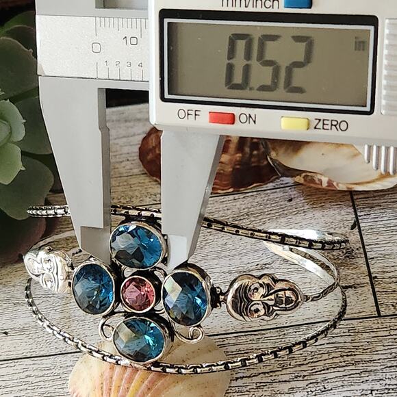 Wide Cuff Bracelet, Sky & Sunset Hues, Sterling Silver Cuff with Crystals 💖 - Picture 6 of 10